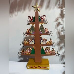 Disney Parks Christmas Mickey & Friends Tis  Season Light Up Wood Tree Figure